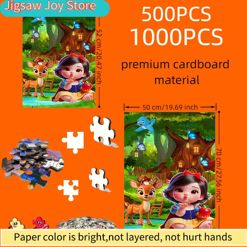 لغز ورقي 500 قطعة لشخصية سنو وايت ووقت الغابة، علبة تغليف أنيقة، مصنوعة من الكرتون الأبيض السميك. مناسب