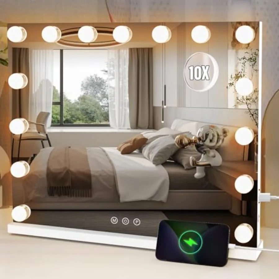 

Lighted Makeup Mirror 19" L x 23" Light Hollywood Mirror with Detachable 10X Magnification Hollywood Vanity Mirror with Lights