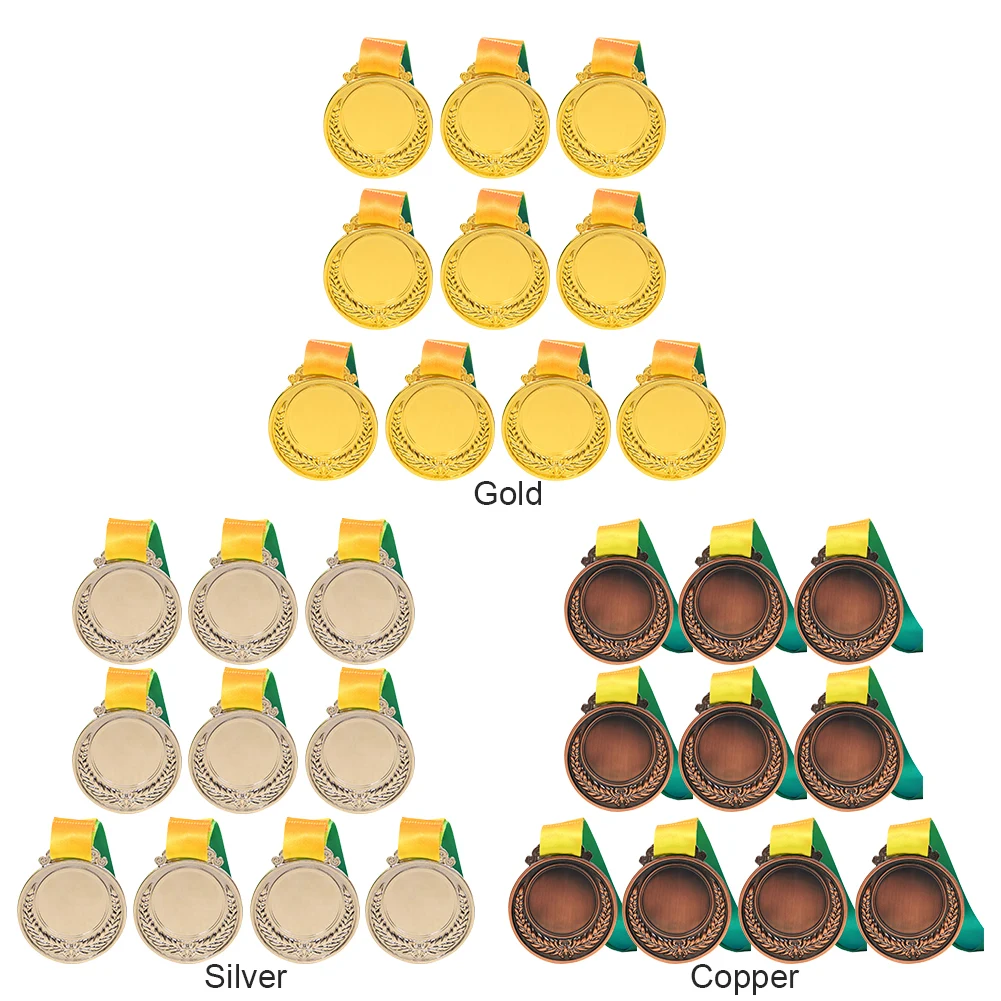 

10Pcs Gold/Silver/Bronze Medal Award Medals with Neck Ribbon Sports Rewards Competition Prize Medals for Marathon Ball Games