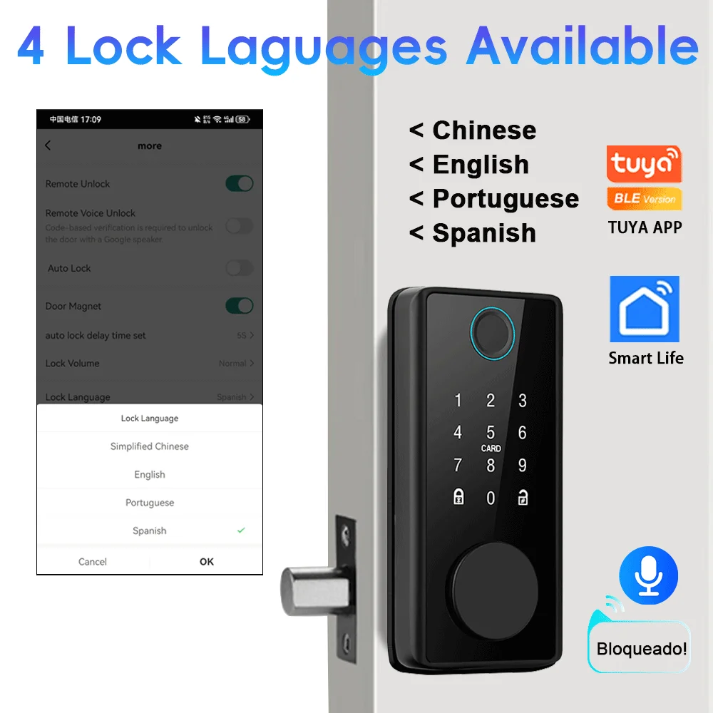 RAYKUBE DS01 4-language Tuya Smart Fingerprint Deadbolt Lock with Latch/Door Sensor Auto Lock Key/Password/Card/ Tuya APP Unlock