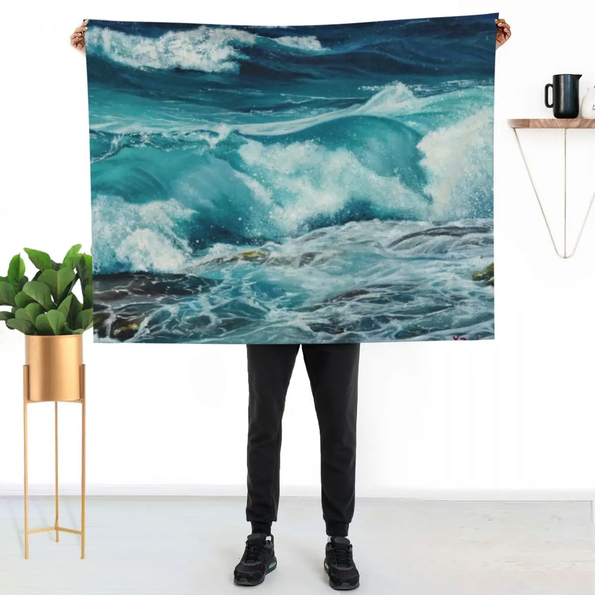 

Ocean wave oil painting Throw Blanket Fuzzy Plush Throw Blanket for Sofa Chair