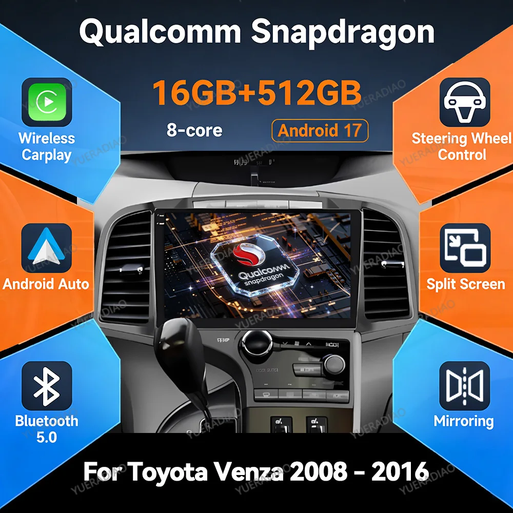 Android 17 Car Radio For Toyota Venza 2008 - 2016 FM Autoradio GPS NAVI Carplay Multimedia Central Touch Screen SWC 4G WIFI 2DIN