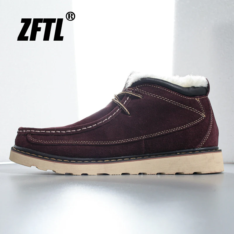 ZFTL Men's Winter Warm boots Wool Snow Casual Boots Men's cowhide thick-soled bread shoes Thickened casual men's cotton boots