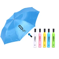 Hiddle Folding Bottle Umbrella Car Travel Compact Pocket Umbrella with Bottle Case Cute Design Wine Bottle Umberella