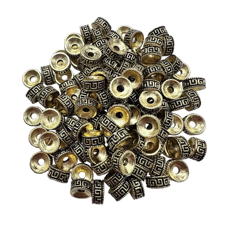 30pcs 8mm 2 Styles Wheel Shape Perforated Gasket Handmade Bracelet Necklace Jewelry Spacer Beads DIY Alloy Accessories Supplies