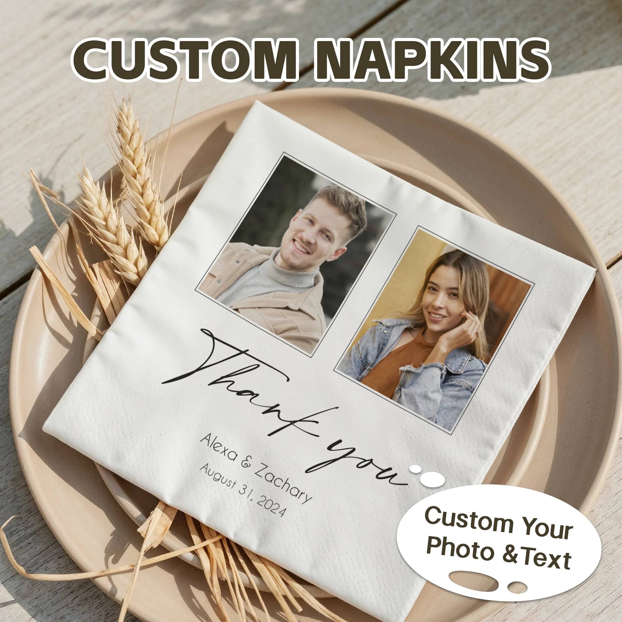 

Personalized Paper Napkins for Wedding Custom Napkins of Text Elegent Disposable Napkins of Flowers,for Baby Shower Hen Party