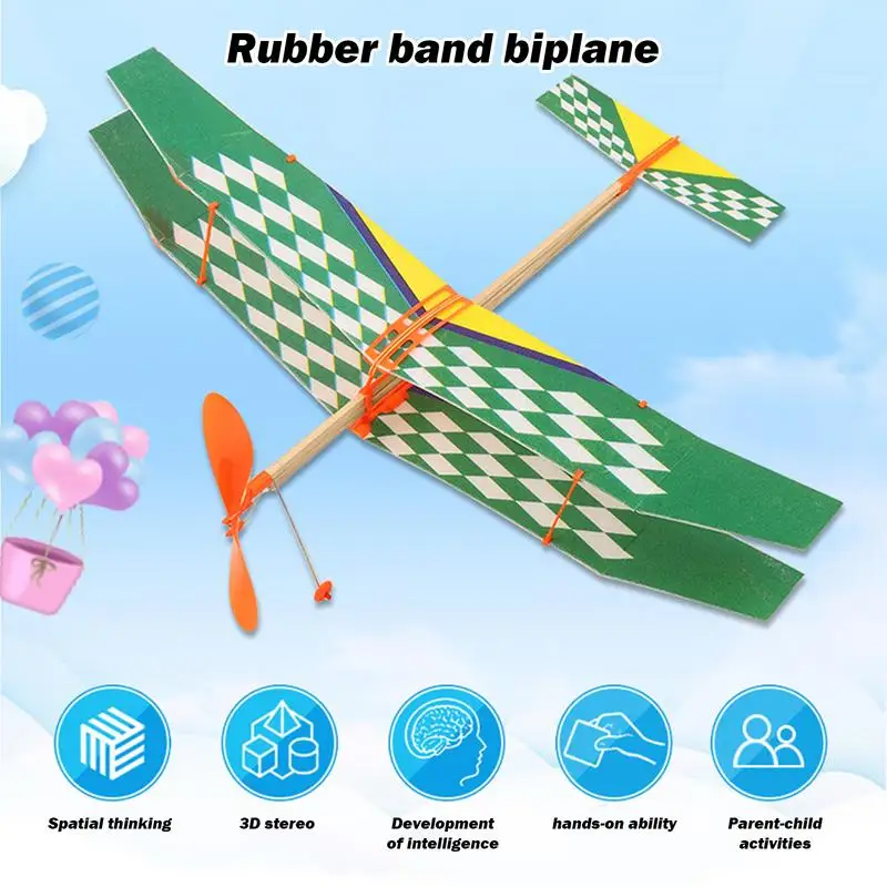 Gummiband-betriebenes Flugzeugmodell-Set, lustiges Lernspielzeug für Kinder, buntes Doppeldecker-Set für Unterhaltung, Outdoor-Sportspielzeug