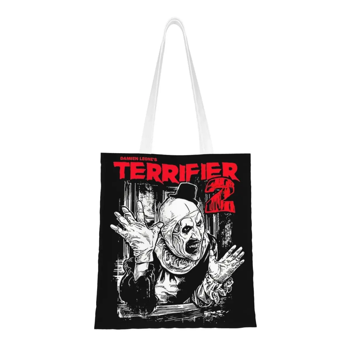 Custom Terrifier Movie Poster++ Groceries Shopping Bag Print Canvas Shopper Shoulder Tote Bags Big Capacity Portable Handbag