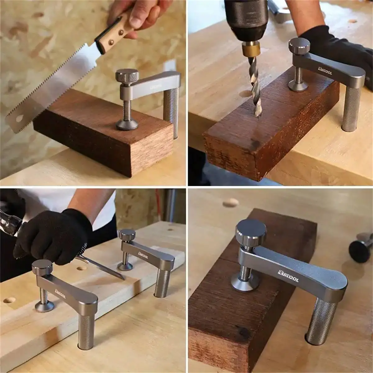 Set di morsetti per fori per cani da banco da 2 pezzi con Pad antiscivolo Clip fissa da tavolo per la lavorazione del legno morsetto di fissaggio ad azione rapida in lega di alluminio