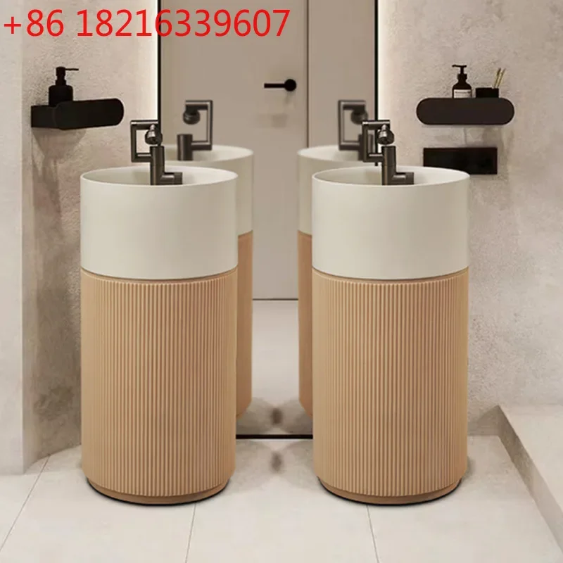 Nordic style cylindrical vertical wash basin, bathroom integrated floor wash