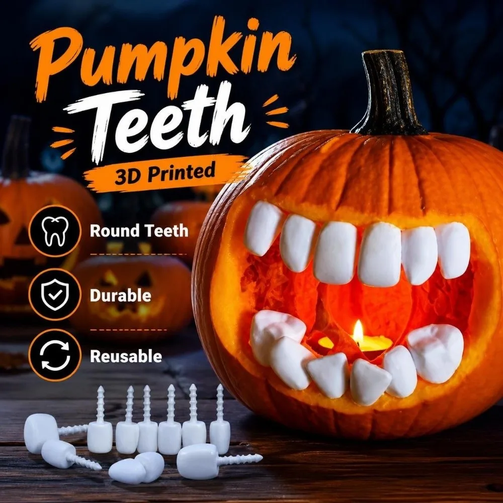 26/27Pcs 3D Printed Pumpkin Teeth DIY Round Teeth Jack O Lantern Teeth Reusable Easy Install Pumpkin Carving Accessories