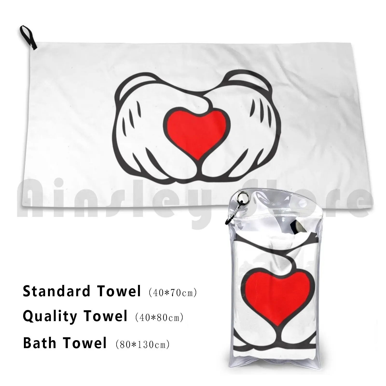 

Sweet Heart! Custom Towel Bath Towel Heart Love Mickey Cartoon Animated Movie Hands