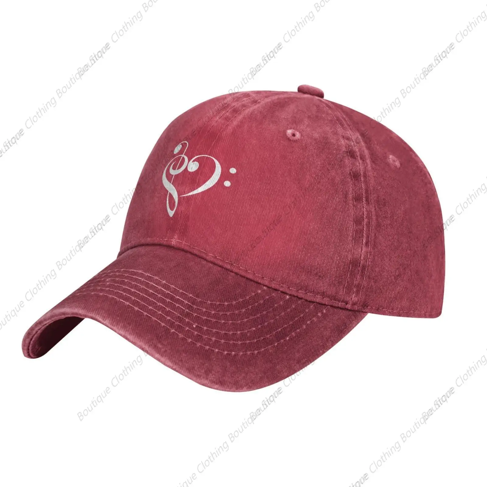 I Love Heart-Music-Funny-Treble-Bass-Clef-Symbol Gifts Cowboy Hats Snapback Hat Brim Baseball Cap for Men Adjustable Red