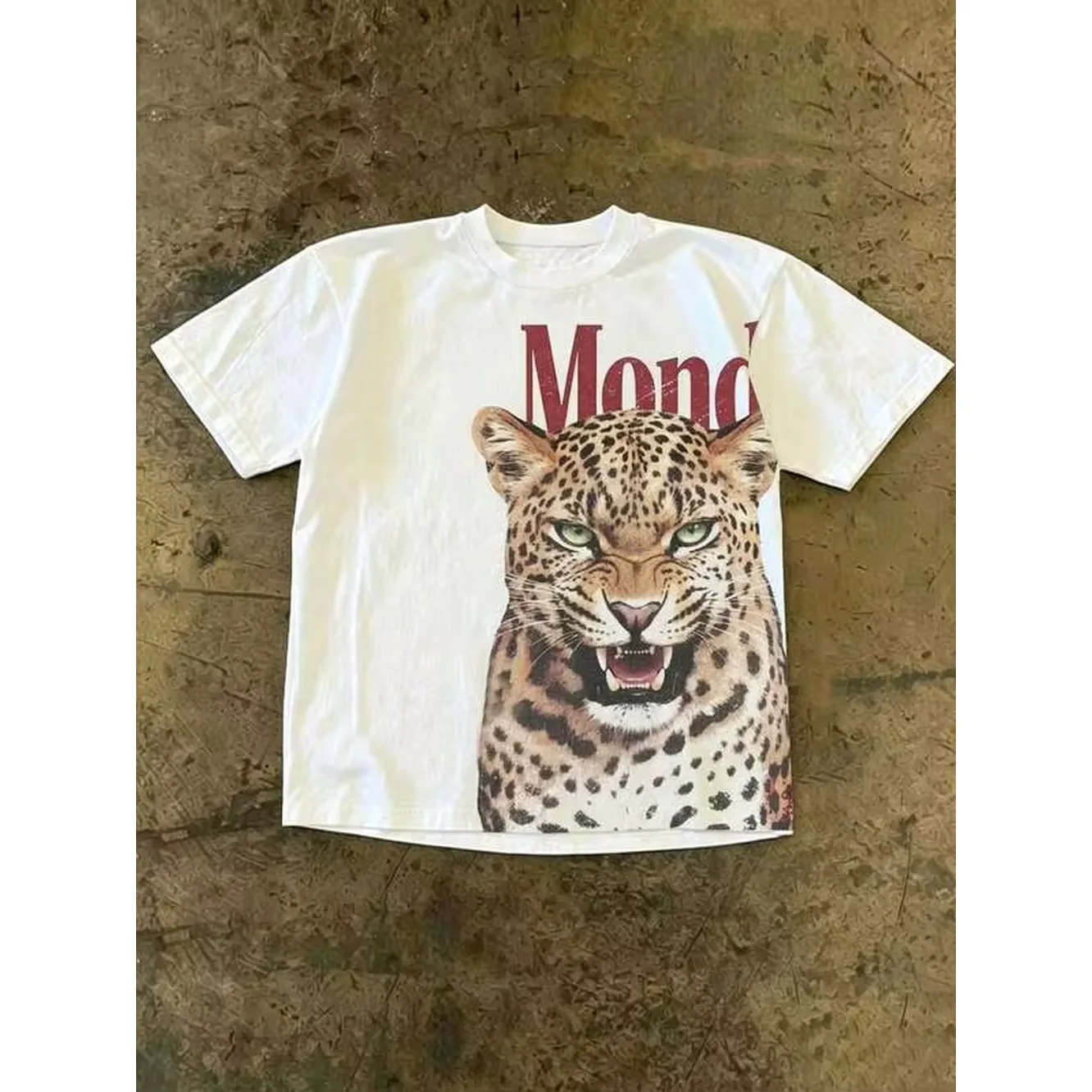 IslaSuriya Men's Casual Leopard & Letter Print Round Neck Short Sleeve T-Shirt, Summer