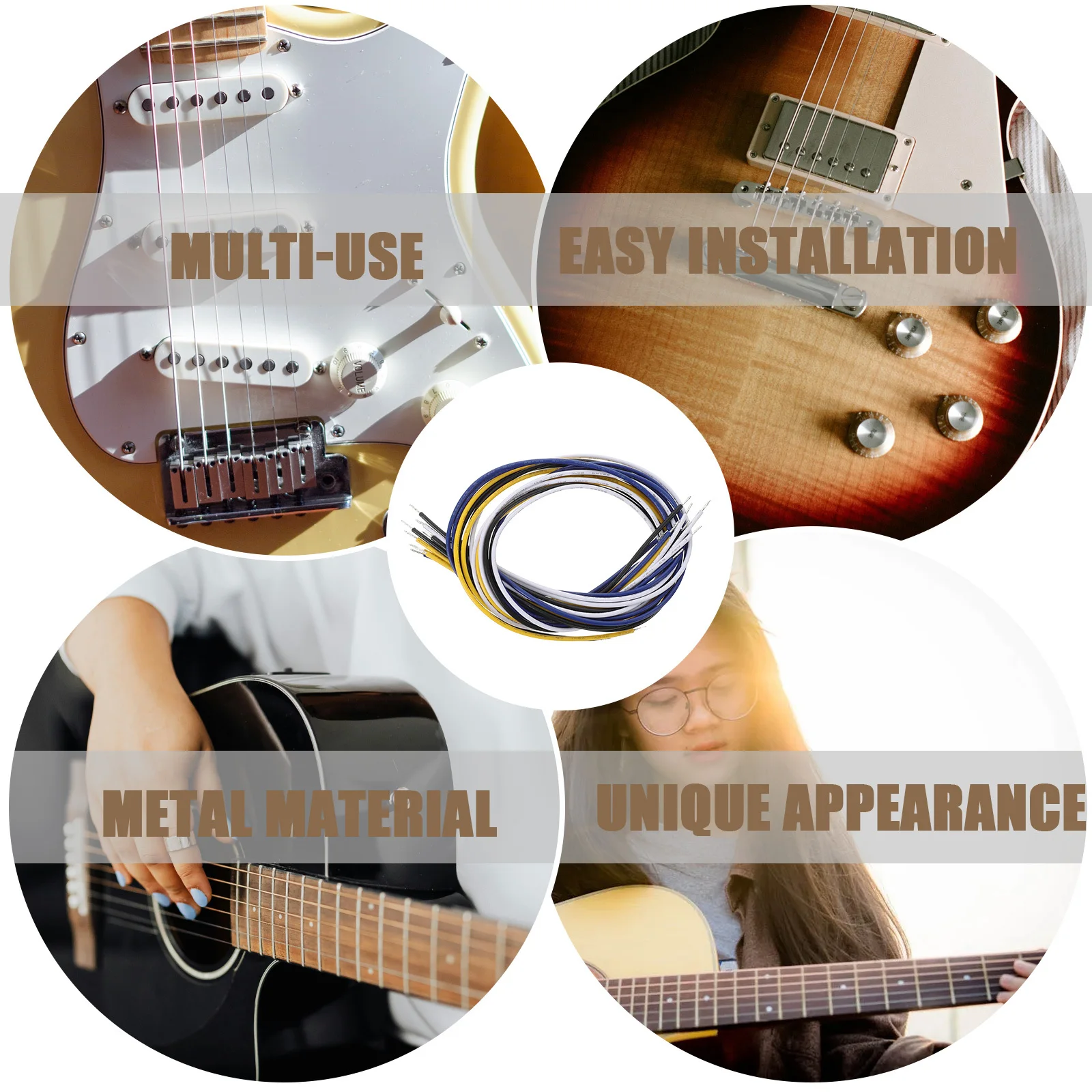 สายไฟสำหรับกีตาร์ 16 ชิ้น สายไฟคุณภาพสูงสำหรับบัดกรี โพเทนชิโอมิเตอร์ ตัวนำไฟฟ้า สายไฟภายในกีตาร์ไฟฟ้า วงจรเบส