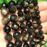 Natural Gold Color Obsidian Genuine Stone Beads Faceted Loose Spacer Bead for Jewelry DIY Making Charms Bracelet Accessories