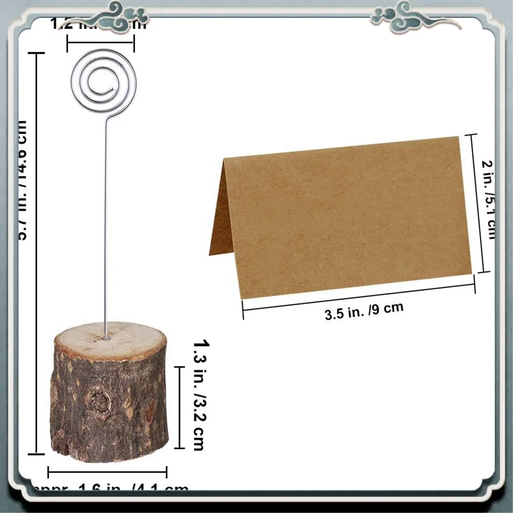 ABIJ-60Pc Wood Place Card Holders With Swirl Wire Kraft Place Cards Rustic Wood Table Number Holders Stands Name Cards Holder