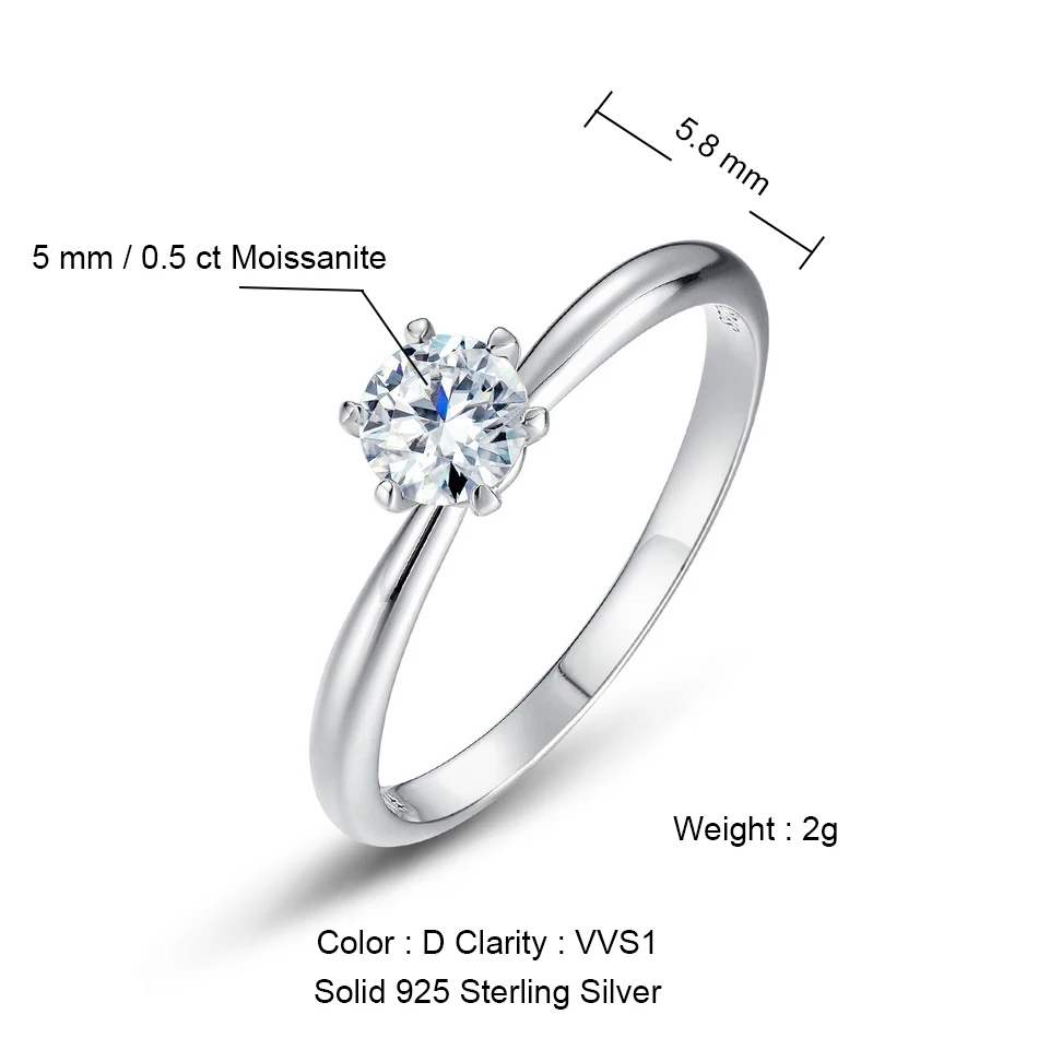 

ALLNOEL 0.5-4CT VVS1 D Color Moissanite Ring for Woman GRA Certified Lab Diamond 925 Silver Eternity Band Ring Wedding Gift