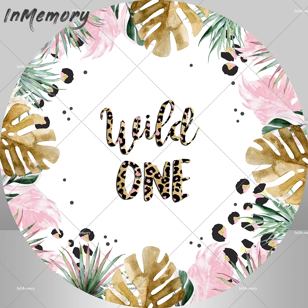 

Boy Wild One Circle Backdrop Cover Green Leaves Safari Animals Background Round Animals Birthday Baby Shower Party Banner Decor