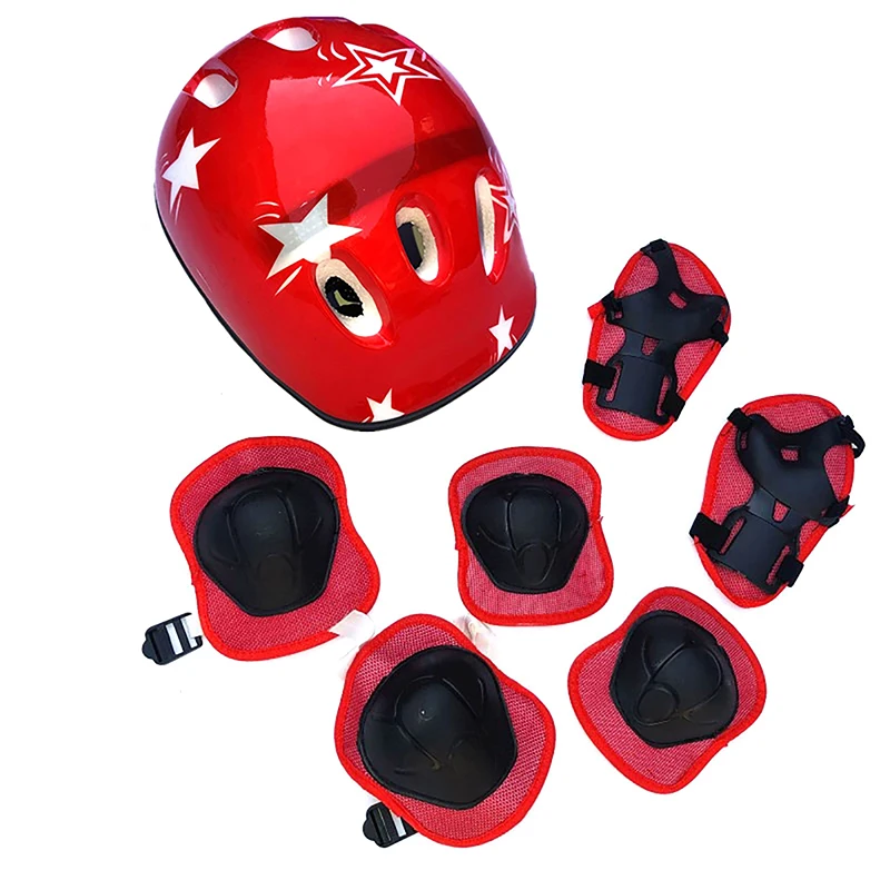 7Pcs/set Knee Pads Helmet Protector Set Kids Cycling Protective Gear Bike Helmet Knee Wrist Elbow Guard Roller Cycling SportsAcc