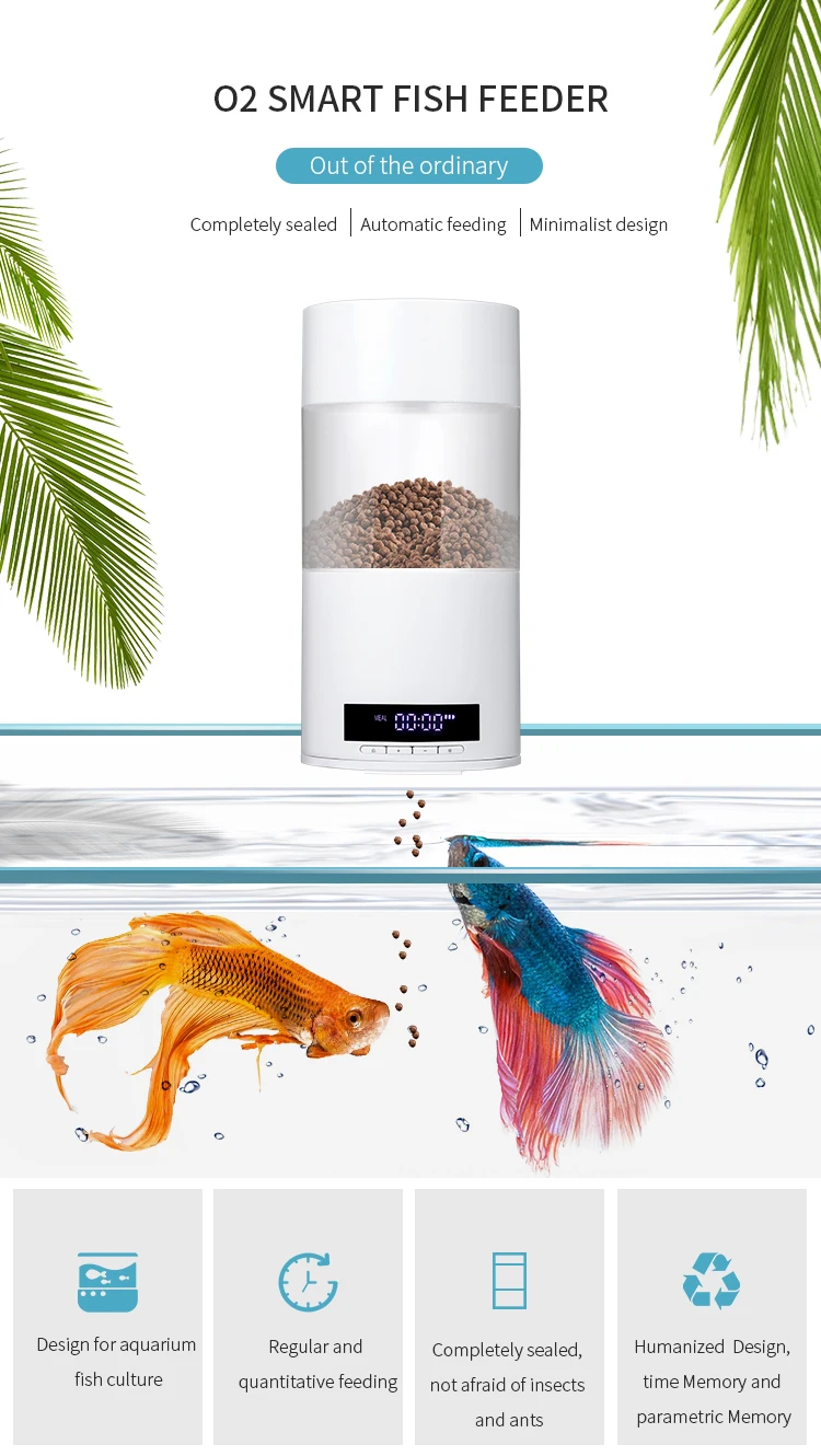 Aquarium Fish Feeder Fully Sealed Automatic Feeding Large Capacity Programmable Light Emitting Diode Display Dual Power