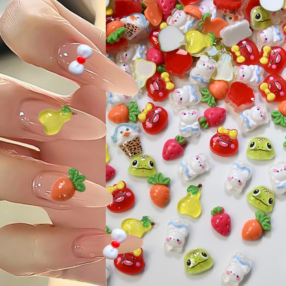 50 stks 3D Kleurrijke Cartoon Hars Nagel Charmes Y2K Aardbei/Peer/Wortel Nail Art Decoraties Creatieve Fruit Groenten nagel Onderdelen