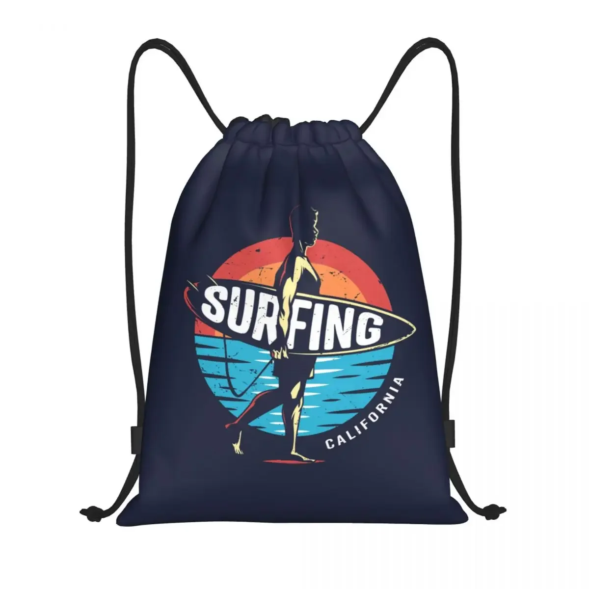 California Surf Rider Drawstring Backpack Sports Gym Bag for Women Men Funny Surfing Surfer Shopping Sackpack