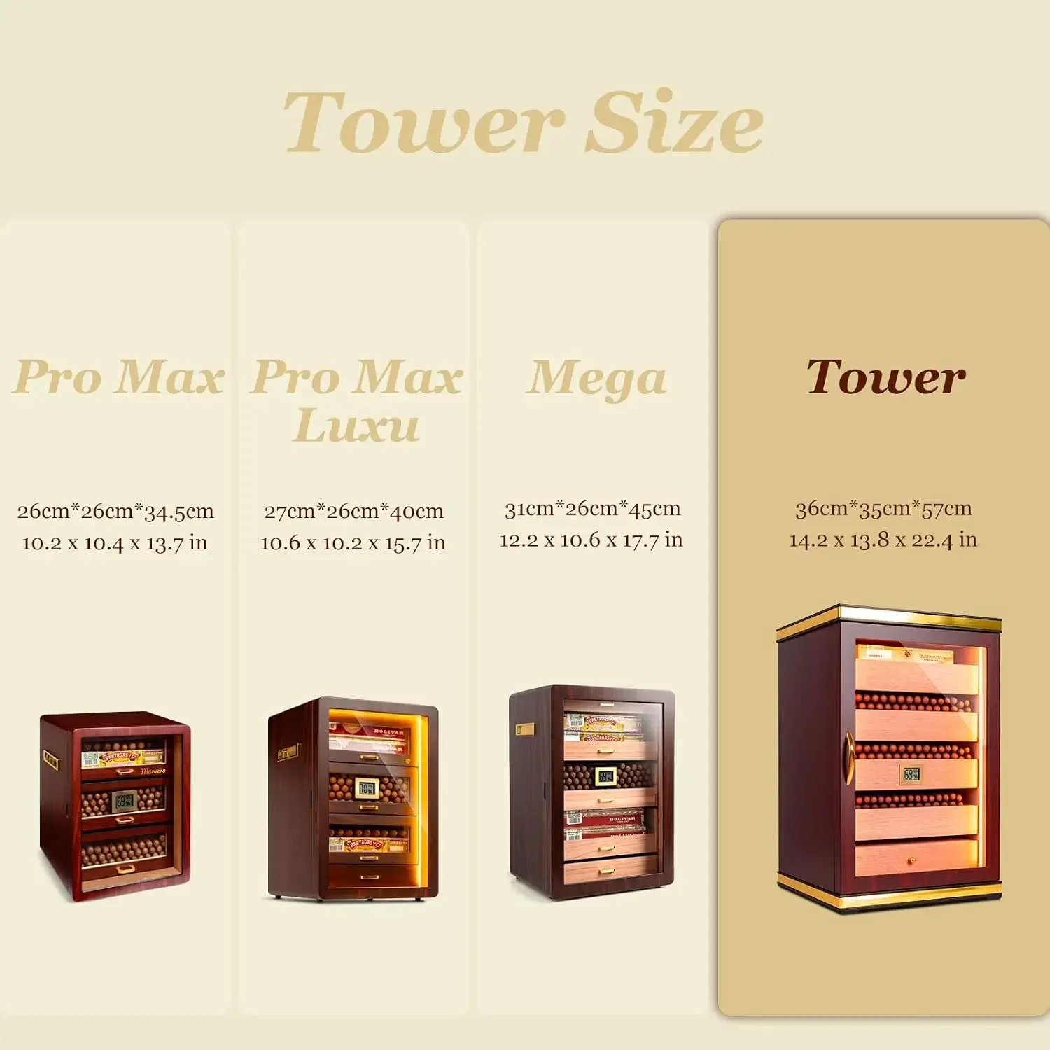 500-Count Cigar Humidor Cabinet with Digital Hygrometer, Gift Set | Ebony finish, 5 cedar drawers, triple-sided light, digital