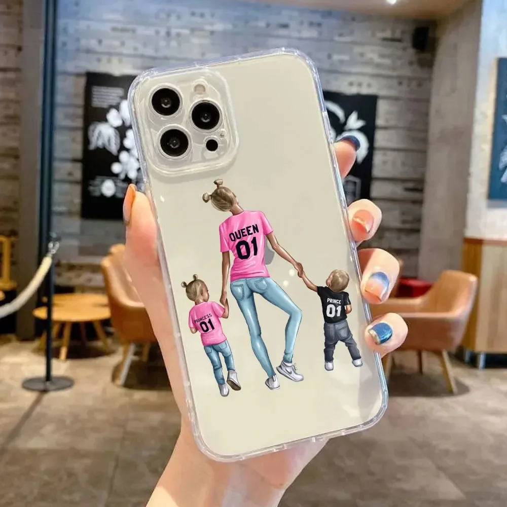 Super Mom And Super Dad Baby Family Phone Case For iPhone 15 14 13 12 11 Pro MAX Mini XR XS X SE 7 8 Plus Cover Boy Girl Fundas