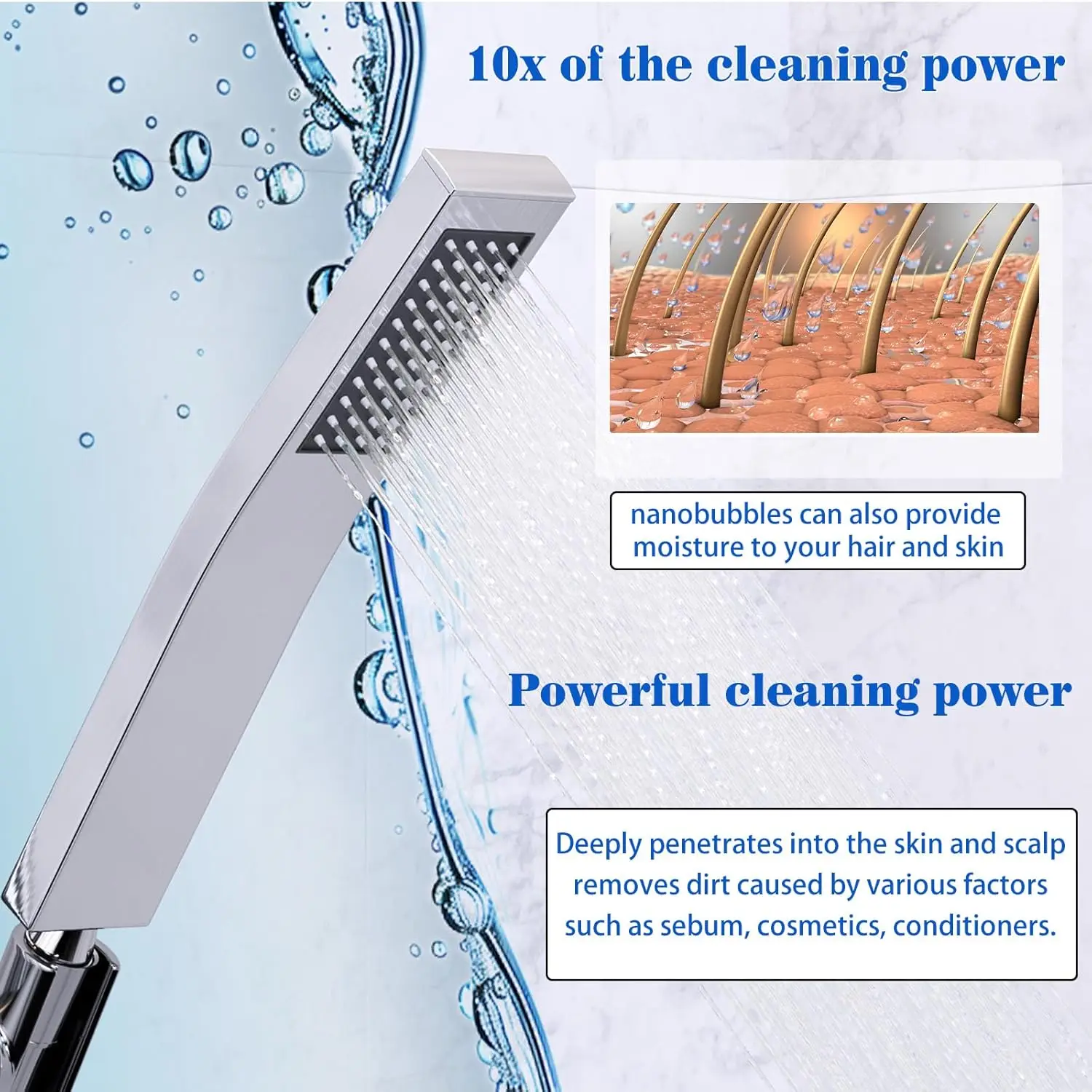 High Pressure Shower Head Water-Saving 1 Jet Type Shower Hand with 48 Anti-limescale Shower Hand Heads Solid Brass Easy To Clean