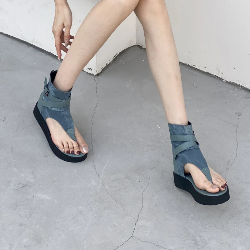 

Woman Sandals 4cm Platform Flip Flops Punk Blue High Top Shoes Summer Tongs Femmes Casual Wedges Sandal Dames Schoenen