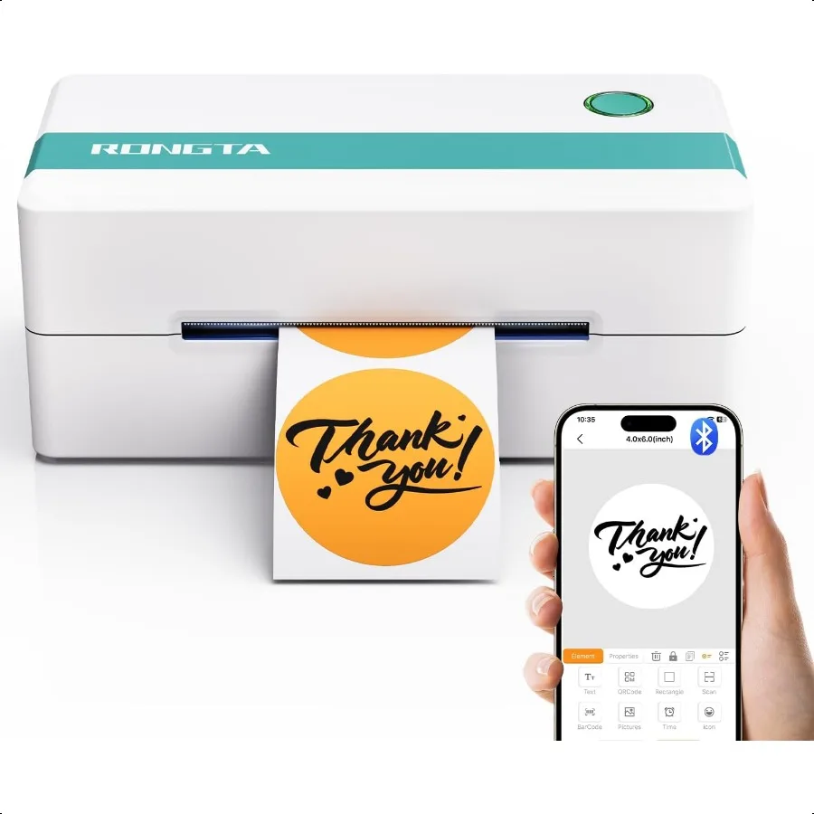 

Thermal Shipping Label Printer Bluetooth Wirel 4x6 Sticker Label Maker for Package Compatible with Windows Android iPhone Used