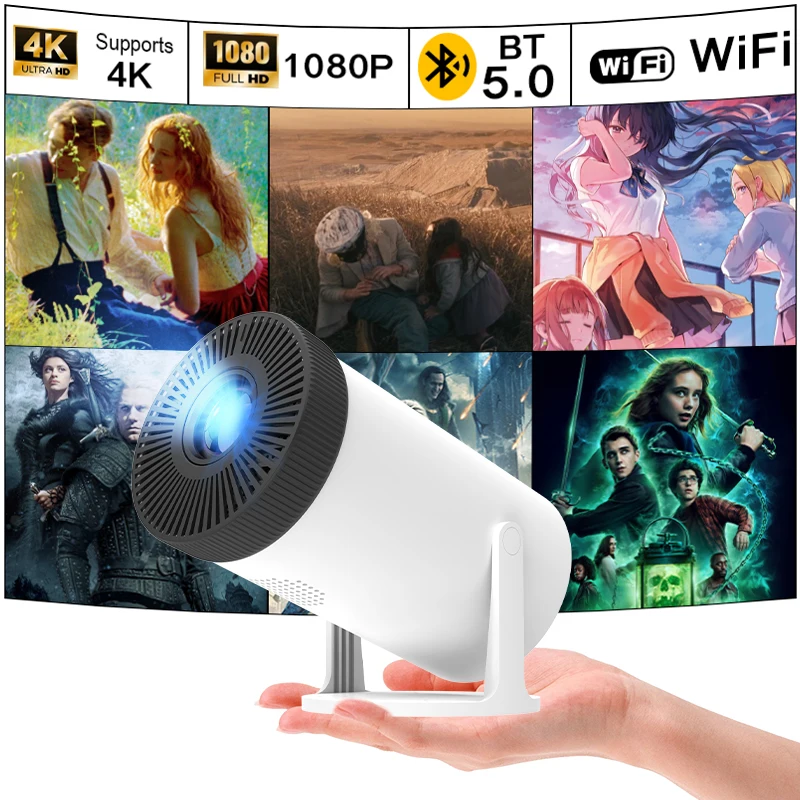 Portable 4K Home Cinema Projector HY300 Android OS 300 ANSI Lumens Dual-Band WiFi 6 Bluetooth 5.0  1080P Phone Screen Mirroring