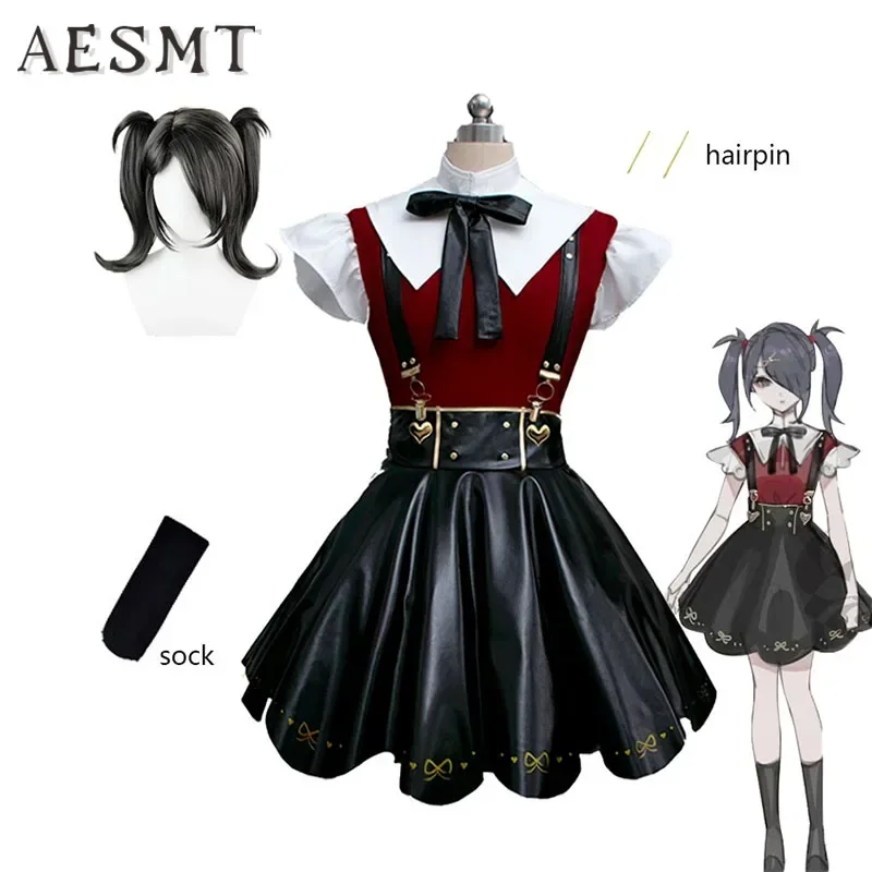 Anime needed girl overdose Angel-Chan cosplay costume punk girls Gothic Lolita black faux leather strap dress Halloween unisex