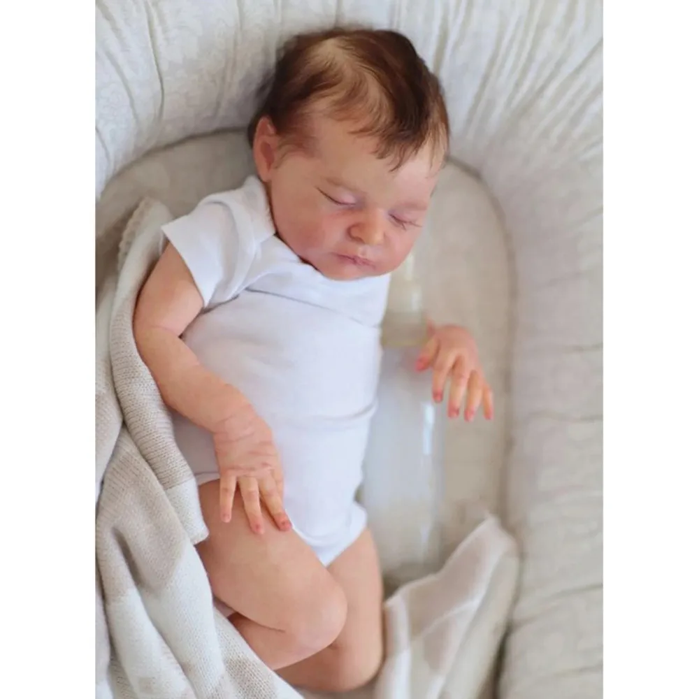 49cm Reborn Laura Baby Doll with Rooted Eyelashes Newborn Sleeping Baby 3D Painting Skin with Visible Veins Muñeca Bebe Reborn