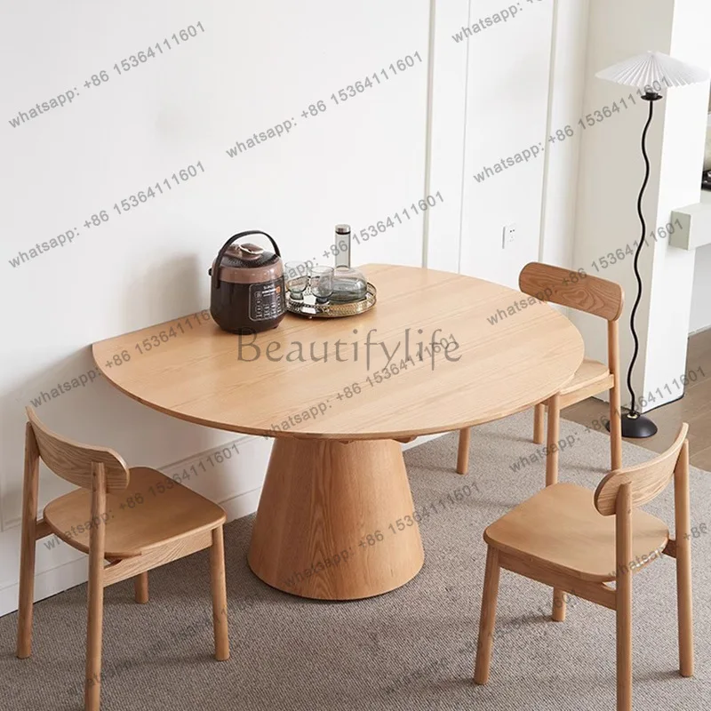Nordic all-solid wood function retractable dining table household small apartment, square and round dual-purpose foldable