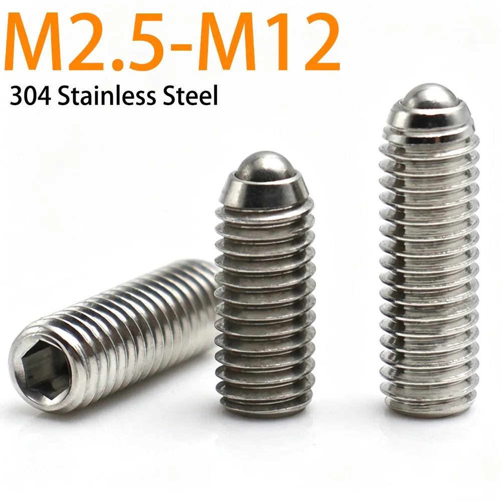 2-10pcs 304 Stainless Steel Spring Ball Plungers Ball Nose Set Screws Positioning Plungers M2.5 M3 M4 M5 M6 M8 M10 M12
