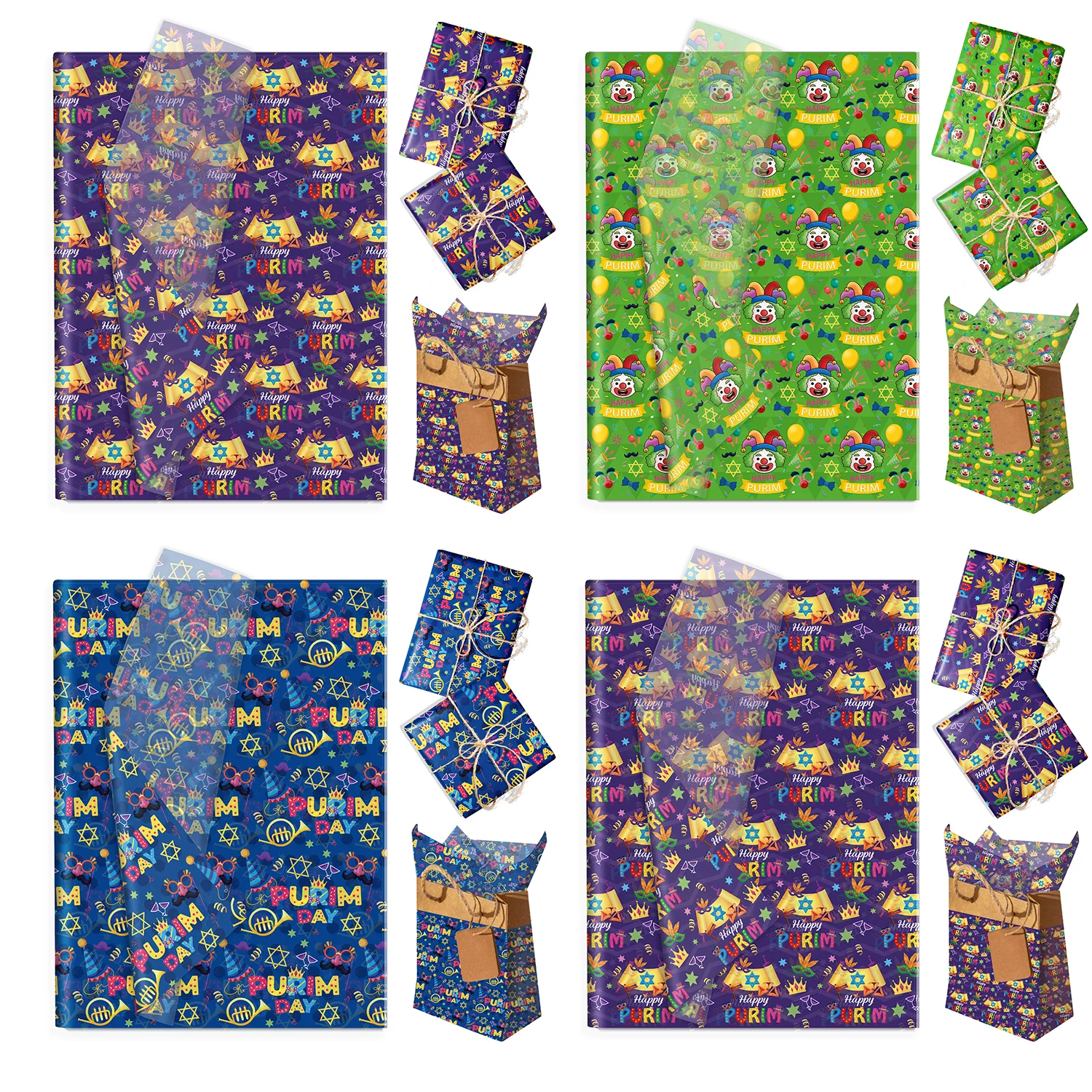 20/50 Stück Happy Purim Party Seidenpapier, Schneebirnenpapier, Geschenkpapier, Geschenkverpackung für Purim-Partyzubehör