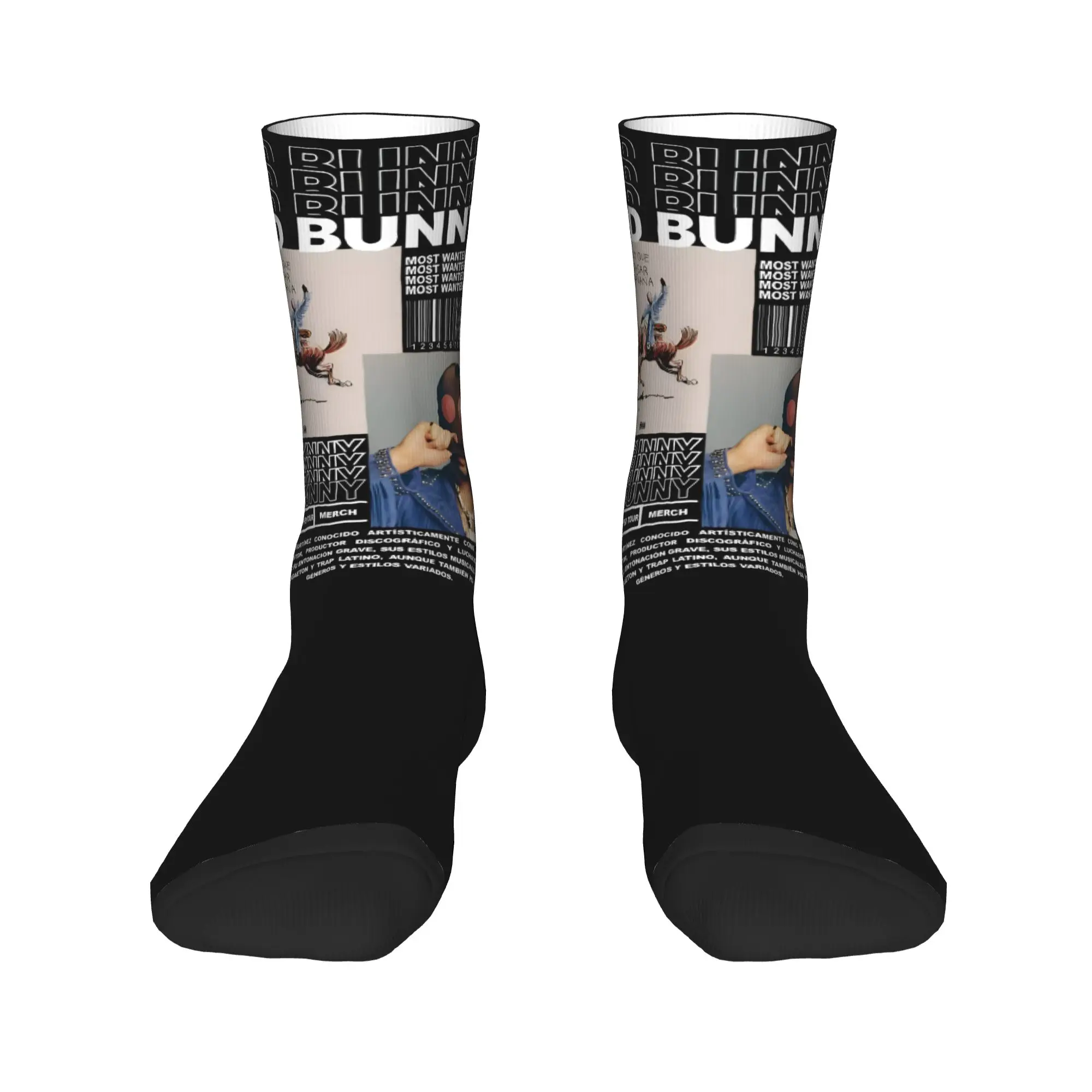 

Модные носки Bad Bunny Rapper с принтом для мужчин и женщин, эластичные летние, осенне-зимние носки для экипажа
