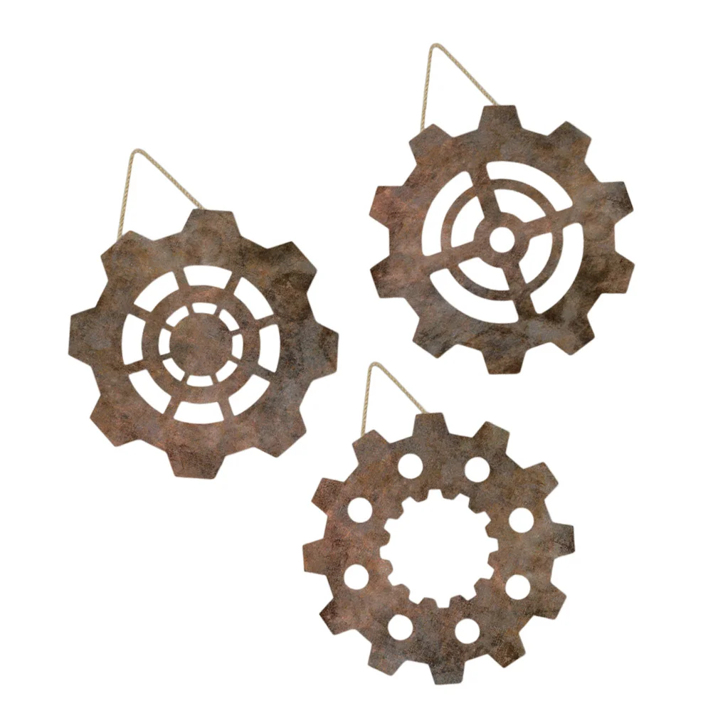 

3Pcs Wood Hanging Decor Set Rustic Gear Wall Signs for Dining Room Living Room Home Vintage Industrial Style