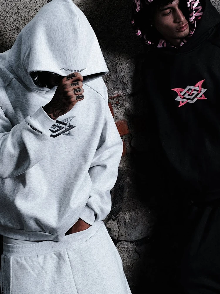 Fashion New American Street Trend Hooded Sweater Color Matching Double Hat Design Personality High Street Men and Women