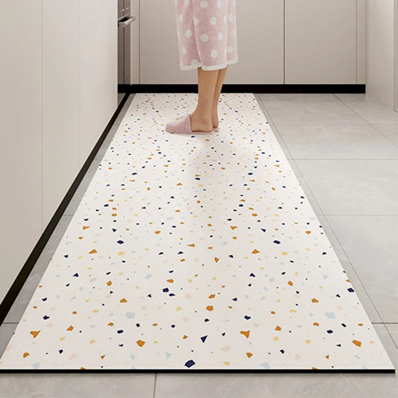 

Kitchen Carpet Non-slip Waterproof and Oil-proof Floor Mat Colorful Imitation Marble Texture Rugs Long Size Home Decoration Mats