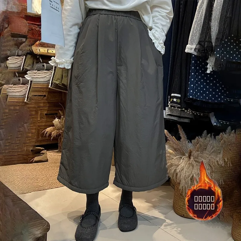 

High Waist Thermal Casual Pants Women's plus Size Autumn Winter New Sle Wide Leg Cotton Insert Eighteen Pants Harlan Pants