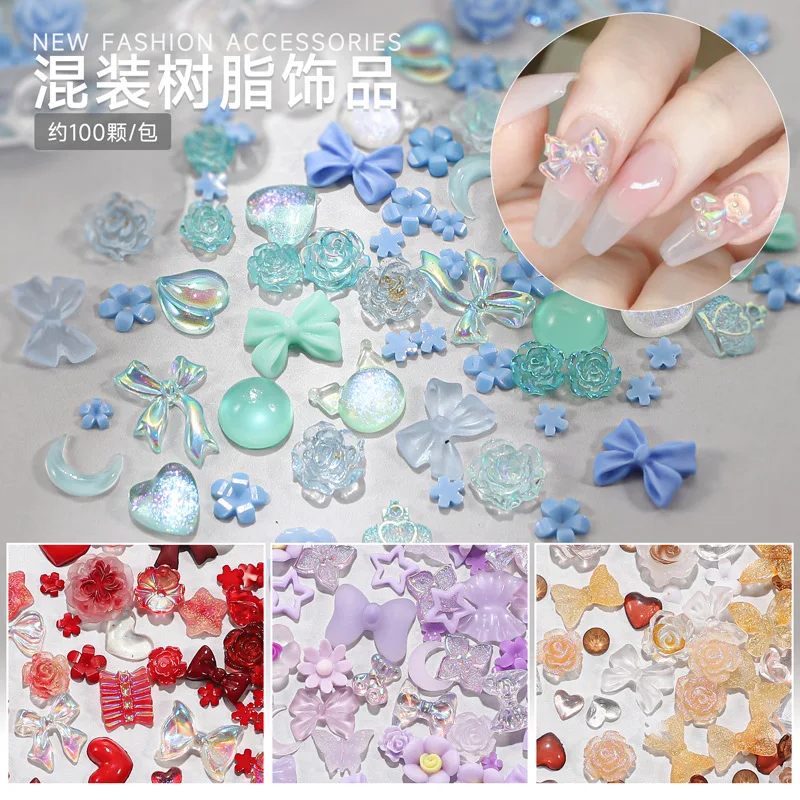 1 Pack Mix 3D Resin Bow Flower Nail Art Decoration Charms Accessories Materials For Manicure Deocr Nails Design Supplies Parts