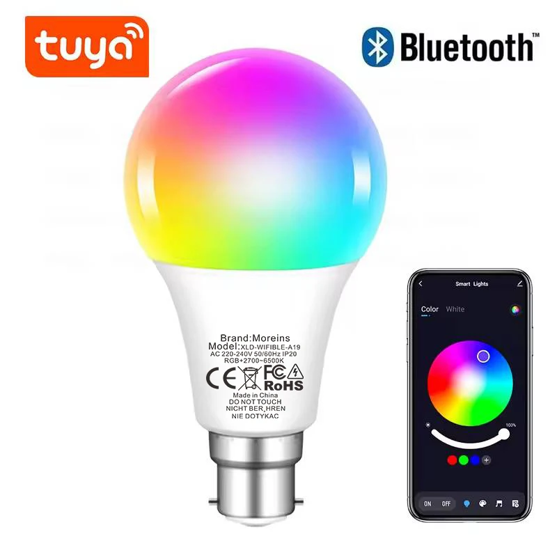 Colour Changing Light B22 Tuya Bluetooth APP Control 220V LED Bulbs  Dimmable RGB White RGBCCT 16 Million Smart Life