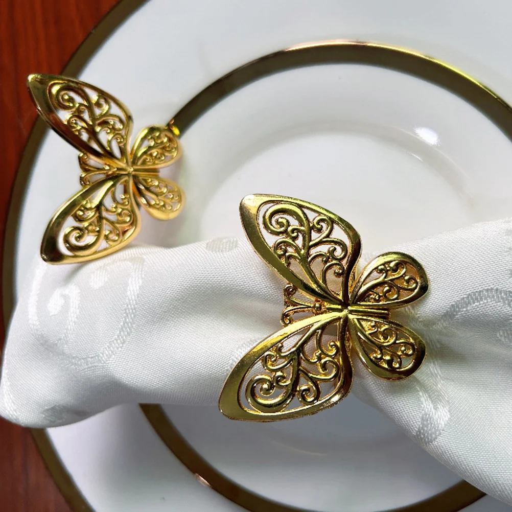

6pcs Gold Butterfly Napkin Rings Decorative Dining Table Holder For Party Wedding Hotel Restaurant Decoration Napkin Clasp
