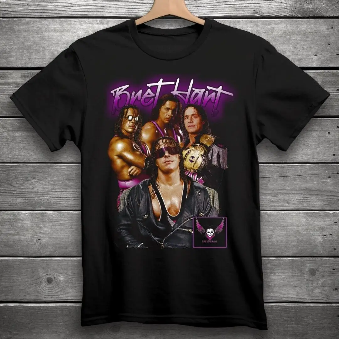 Bret The Hitman Hart Wrestling T-Shirt Black S-3XL