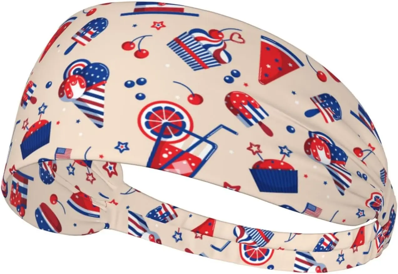 

Workout Headbands for Women USA Flag Food Print Stretchy Sweat Head Bands for Women Hair Sweatband for Sports