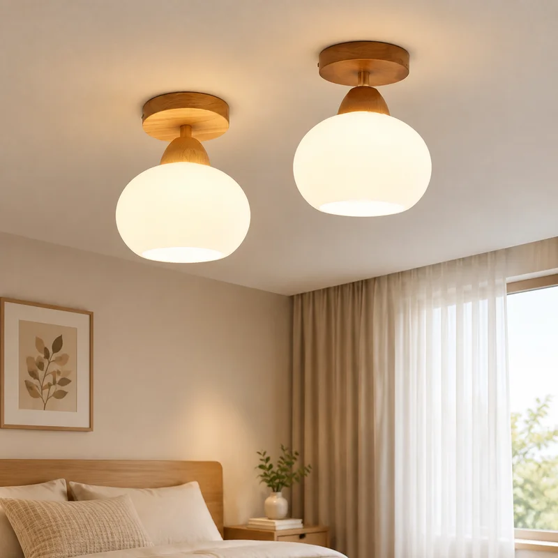 Ceiling Lamp Smart Sensor Hallway Voice Control Solid Wood LED Eye-Care Stairway Nordic Modern Minimalist Indoor Pendant Fixture