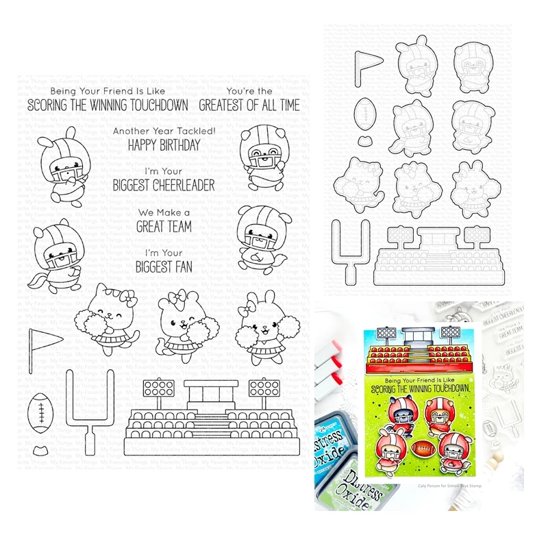 

September 2023 New Touchdown Football Players Stadium Seating Clear Stamps Cutting Dies Scrapbooking for Paper Making Frame Card